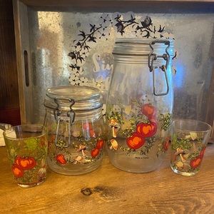 1970’s Mason Jar Canisters W/ Juice Cups Veggie